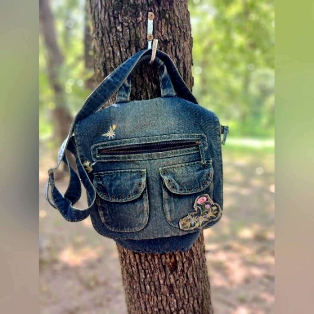 Vintage FloralDenim Crossbody messenger bag